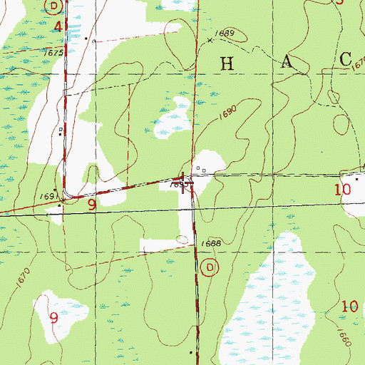 Topographic Map of East Hackett School (historical), WI