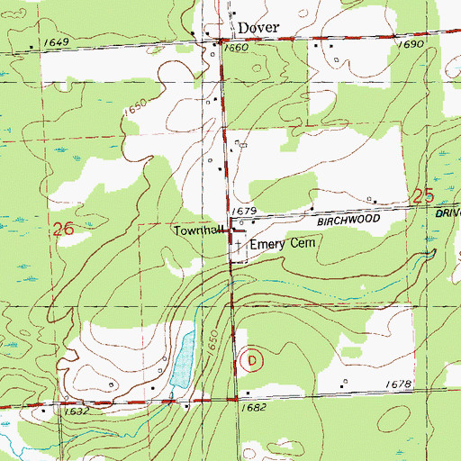 Topographic Map of Emery Townhall, WI