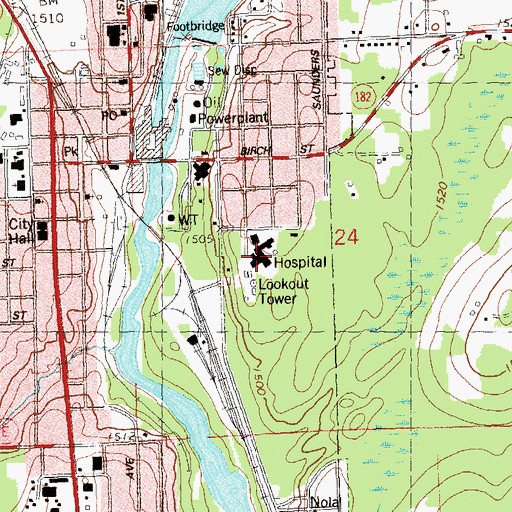Topographic Map of Flambeau Hospital, WI