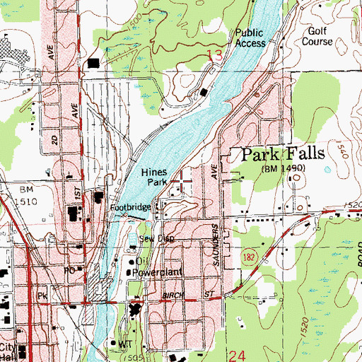 Topographic Map of Hines Park, WI