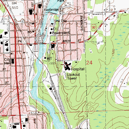Topographic Map of Park Falls Center Marshfield Clinic, WI