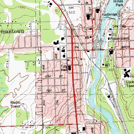 Topographic Map of Park Falls City Hall, WI