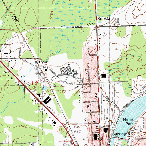 Topographic Map of Park Falls Elementary School, WI