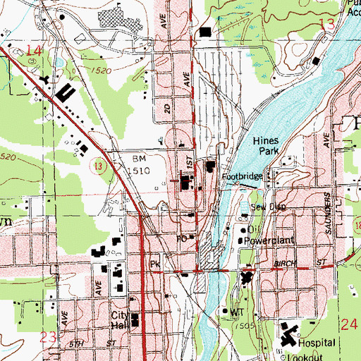 Topographic Map of Park Falls Junior High School, WI