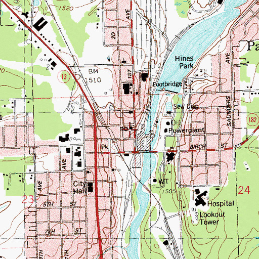 Topographic Map of Park Falls Post Office, WI