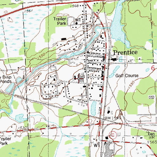 Topographic Map of Prentice High School, WI