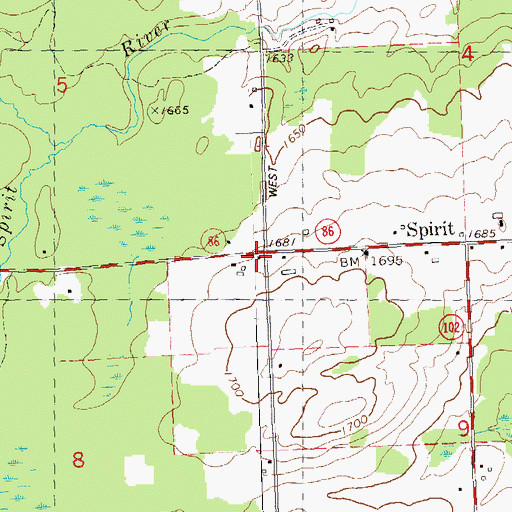 Topographic Map of Spirit Center School (historical), WI