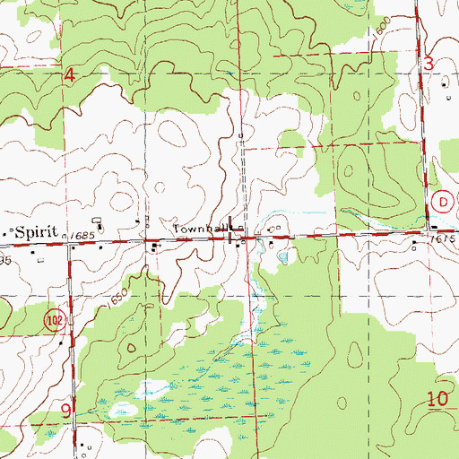 Topographic Map of Spirit Townhall, WI