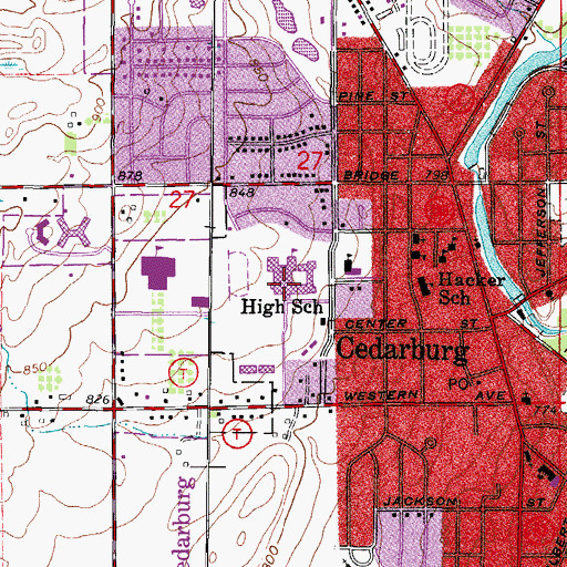 Topographic Map of Cedarburg High School, WI