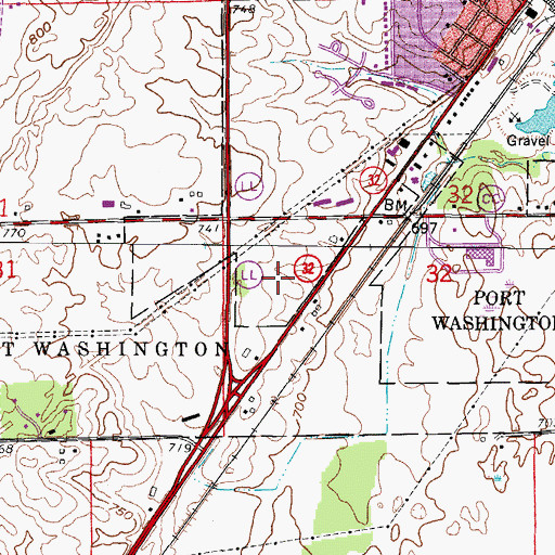 Topographic Map of Ozaukee County Jail, WI