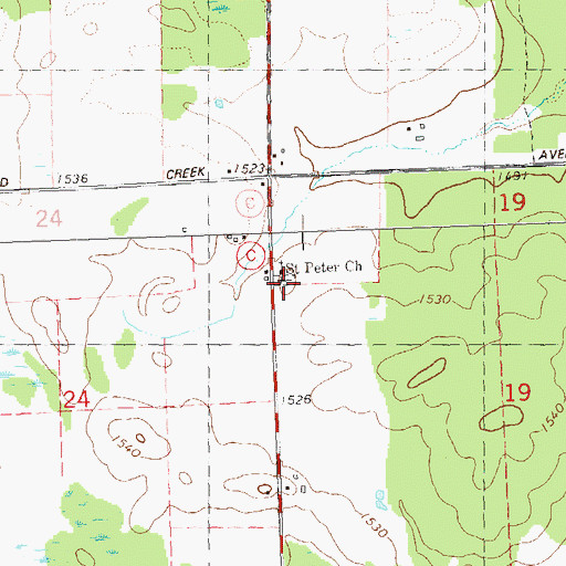 Topographic Map of Saint Peters Lutheran Cemetery, WI