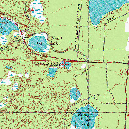 Topographic Map of Duck Lake, WI