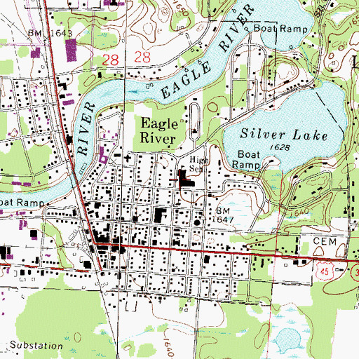 Topographic Map of Northland Pines High School, WI