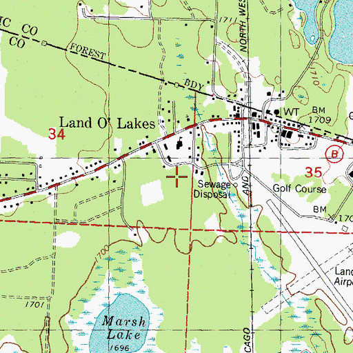 Topographic Map of Northland Pines - Land O' Lakes Elementary School, WI