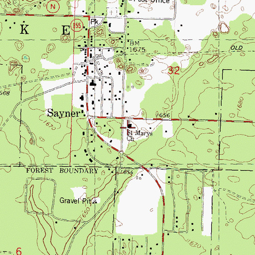 Topographic Map of Saint Marys Catholic Church, WI