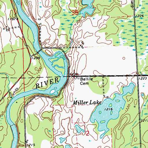 Topographic Map of Bellisle Falls School (historical), WI