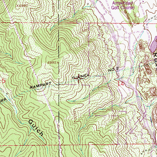 Topographic Map of Aurora Rampart Tunnel Number 2, CO