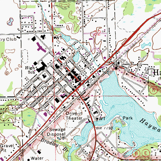Topographic Map of Hayward City Hall, WI