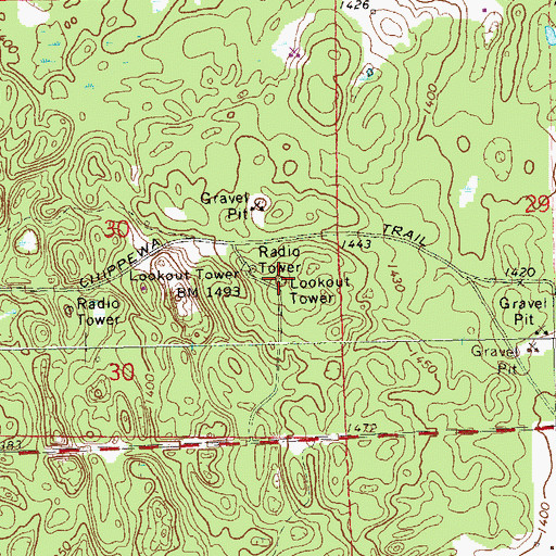 Topographic Map of Hayward Fire Tower, WI