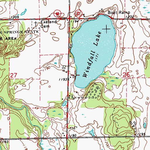 Topographic Map of Windfall School (historical), WI