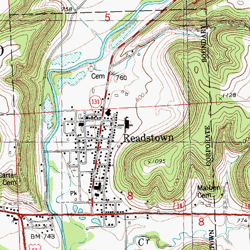 Topographic Map of Readstown Elementary School, WI