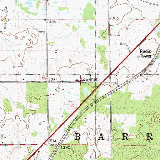 Topographic Map of Barronett Townhall, WI