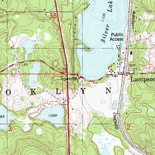 Topographic Map of Brooklyn Townhall, WI