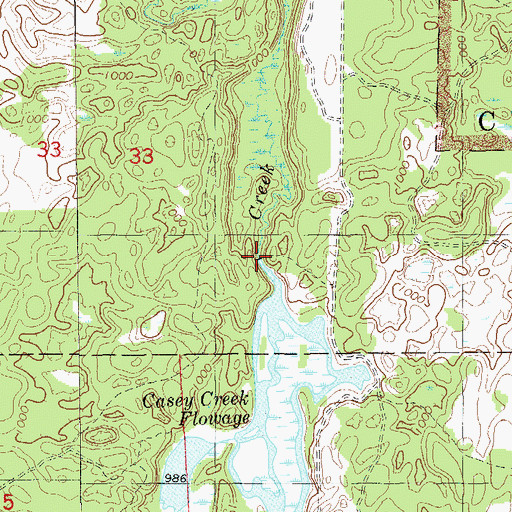 Topographic Map of Casey Creek Flowage, WI