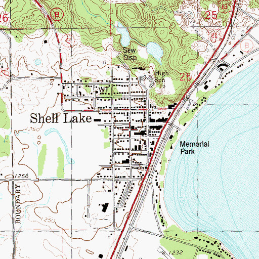 Topographic Map of Shell Lake City Hall, WI