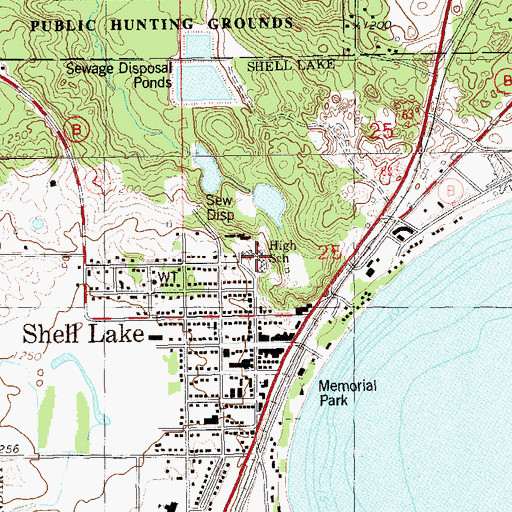 Topographic Map of Shell Lake High School, WI
