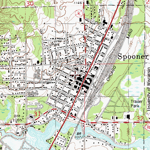 Topographic Map of Spooner Memorial Library, WI