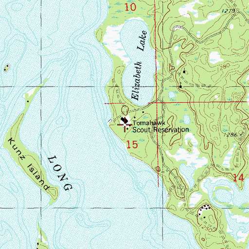 Topographic Map of Tomahawk Scout Reservation, WI