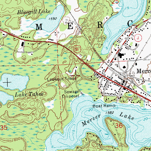 Topographic Map of Mercer Lookout Tower, WI