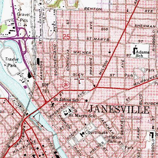 Topographic Map of Adams Park, WI