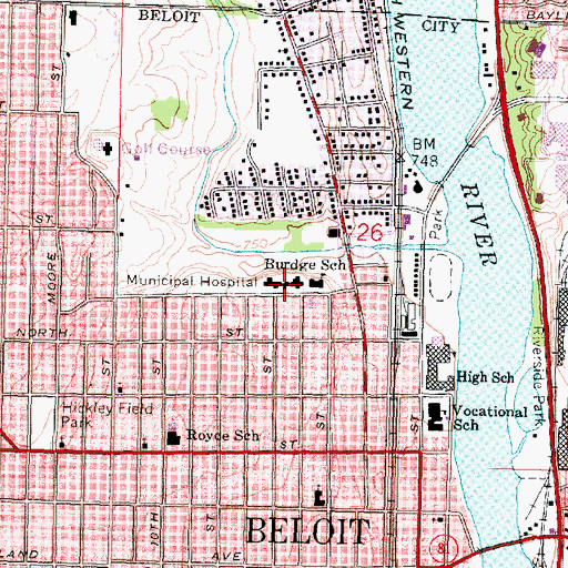 Topographic Map of Beloit Municipal Hospital (historical), WI