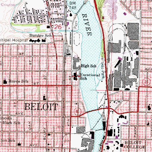 Topographic Map of Beloit Vocational School, WI