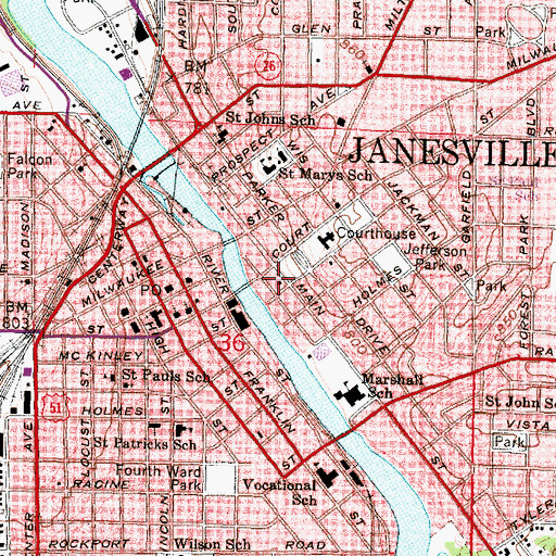 Topographic Map of Carnegie Public Library (historical), WI