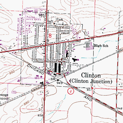 Topographic Map of Clinton Village Hall, WI