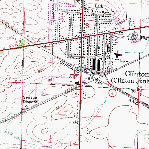 Topographic Map of Clinton Water Works, WI