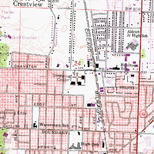 Topographic Map of Cranston Road Shopping Center, WI
