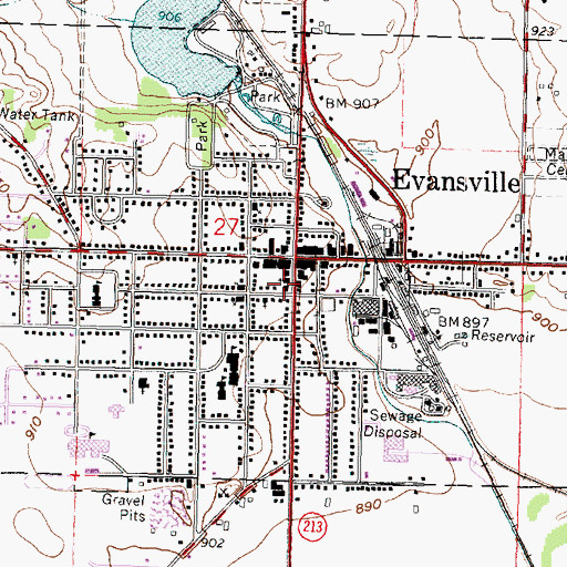 Topographic Map of Evansville City Hall, WI