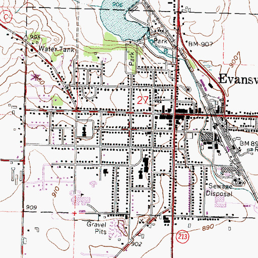 Topographic Map of Evansville Historic District, WI