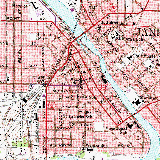 Topographic Map of First Congregational Church, WI