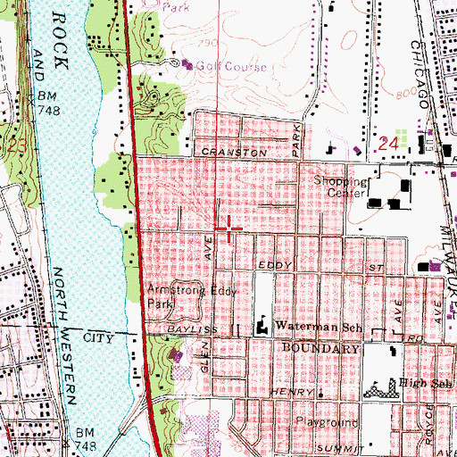 Topographic Map of Henderson Avenue Methodist Church, WI