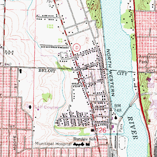Topographic Map of Kindom Hall of Jehovahs Witnesses (historical), WI