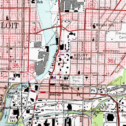 Topographic Map of Middle College, WI