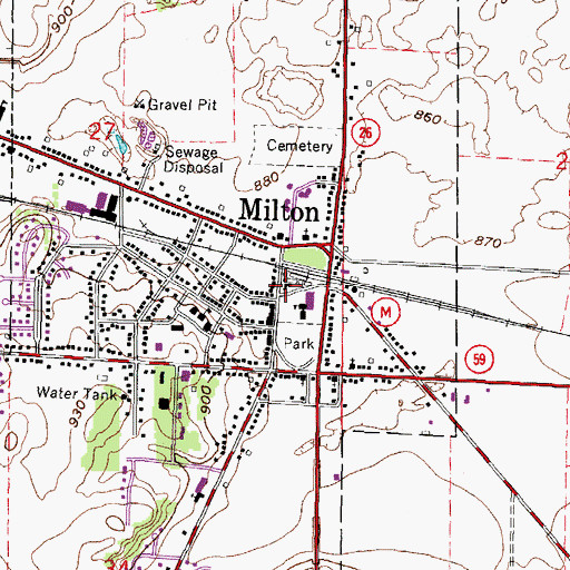 Topographic Map of Milton City Hall, WI