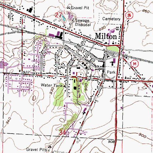 Topographic Map of Milton Public Library, WI