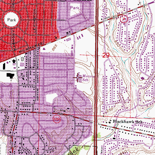 Topographic Map of Monroe Elementary School, WI