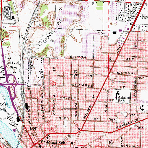 Topographic Map of Prairie Park, WI